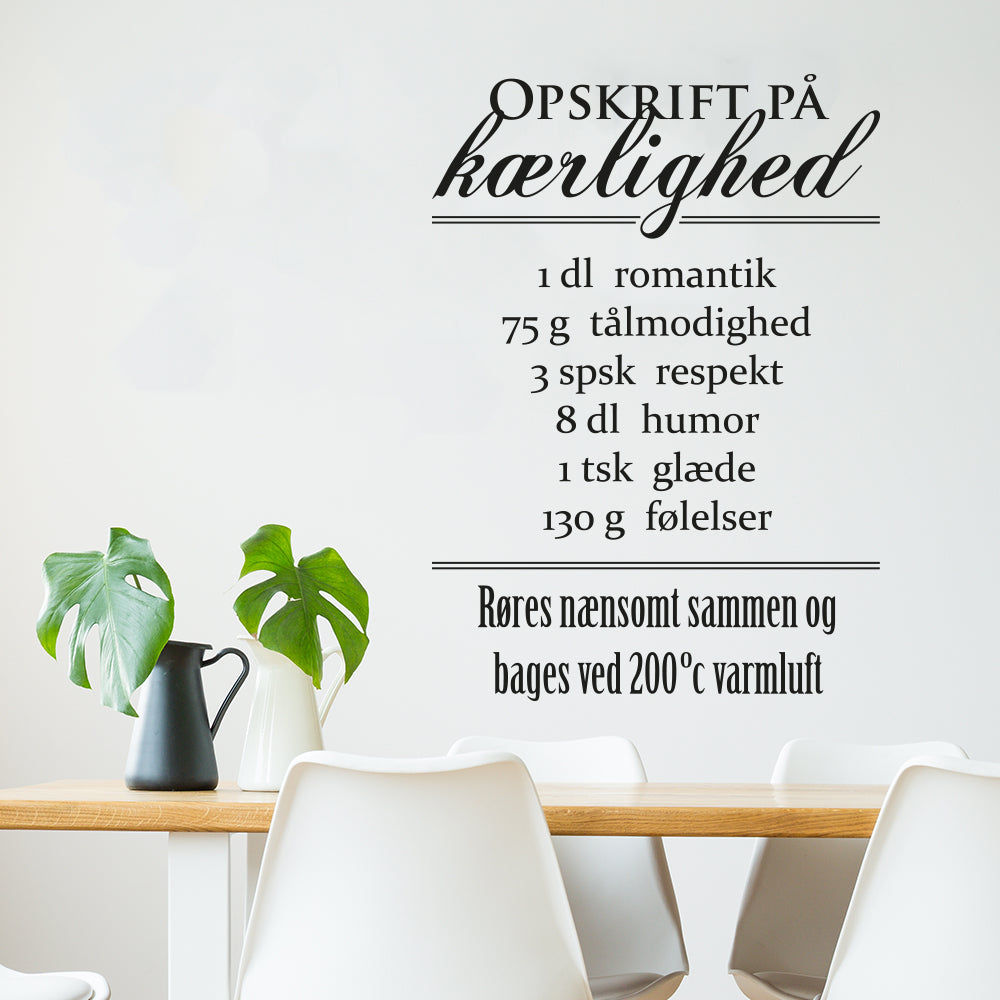 Opskrift på kærlighed wallsticker