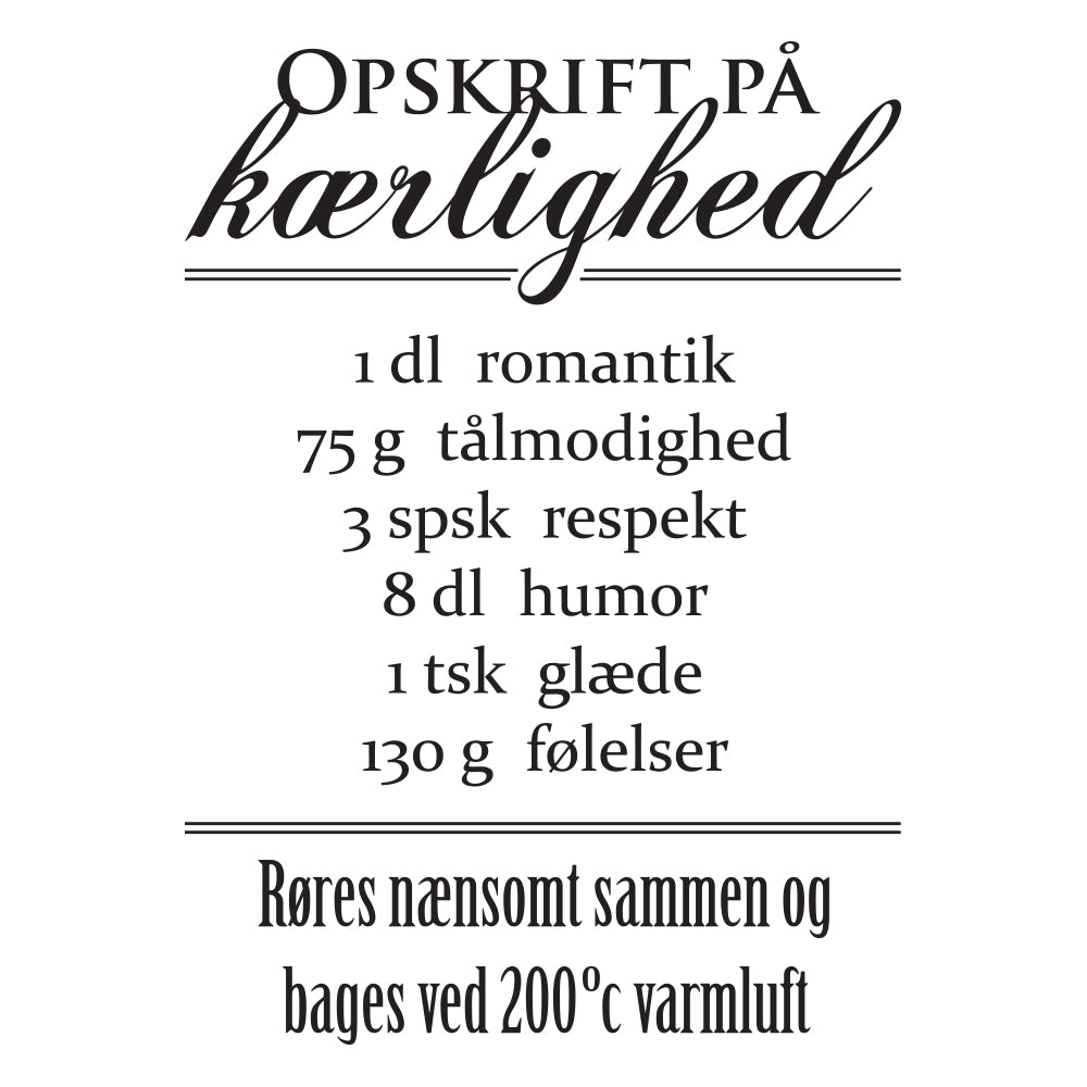 Opskrift på kærlighed wallsticker